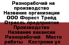 Разнорабочий на производство › Название организации ­ ООО Форест Трейд › Отрасль предприятия ­ Производство › Название вакансии ­ Разнорабочий › Место работы ­ Кострома ул. Мелиоративная 10 › Минимальный оклад ­ 20 000 › Максимальный оклад ­ 50 000 › Возраст от ­ 18 › Возраст до ­ 60 - Костромская обл. Работа » Вакансии   